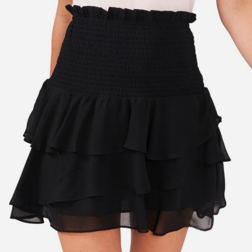 1. State Black Smocked Ruffled Mini Skirt